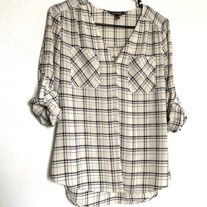 Express black and white plaid blouse